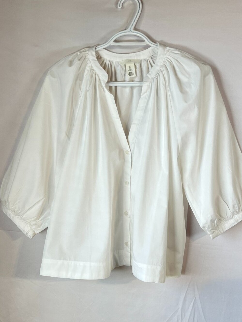 White Puff-Sleeve Cotton Blouse Cottagecore Prairie Romance  H&M  Style M